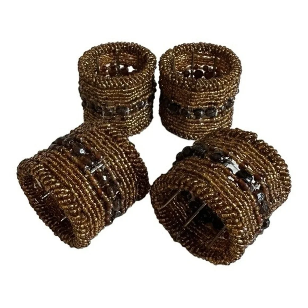 Vintage Set of 4 Copper Handmade Micro Beaded Napkin Rings Moroccan Napkin Rings